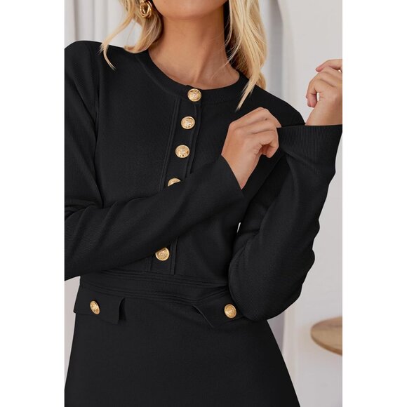 Fall 2025 Long Sleeve Bodycon Black Sweater Dress for Women Winter Formal Mini - Picture 5 of 6